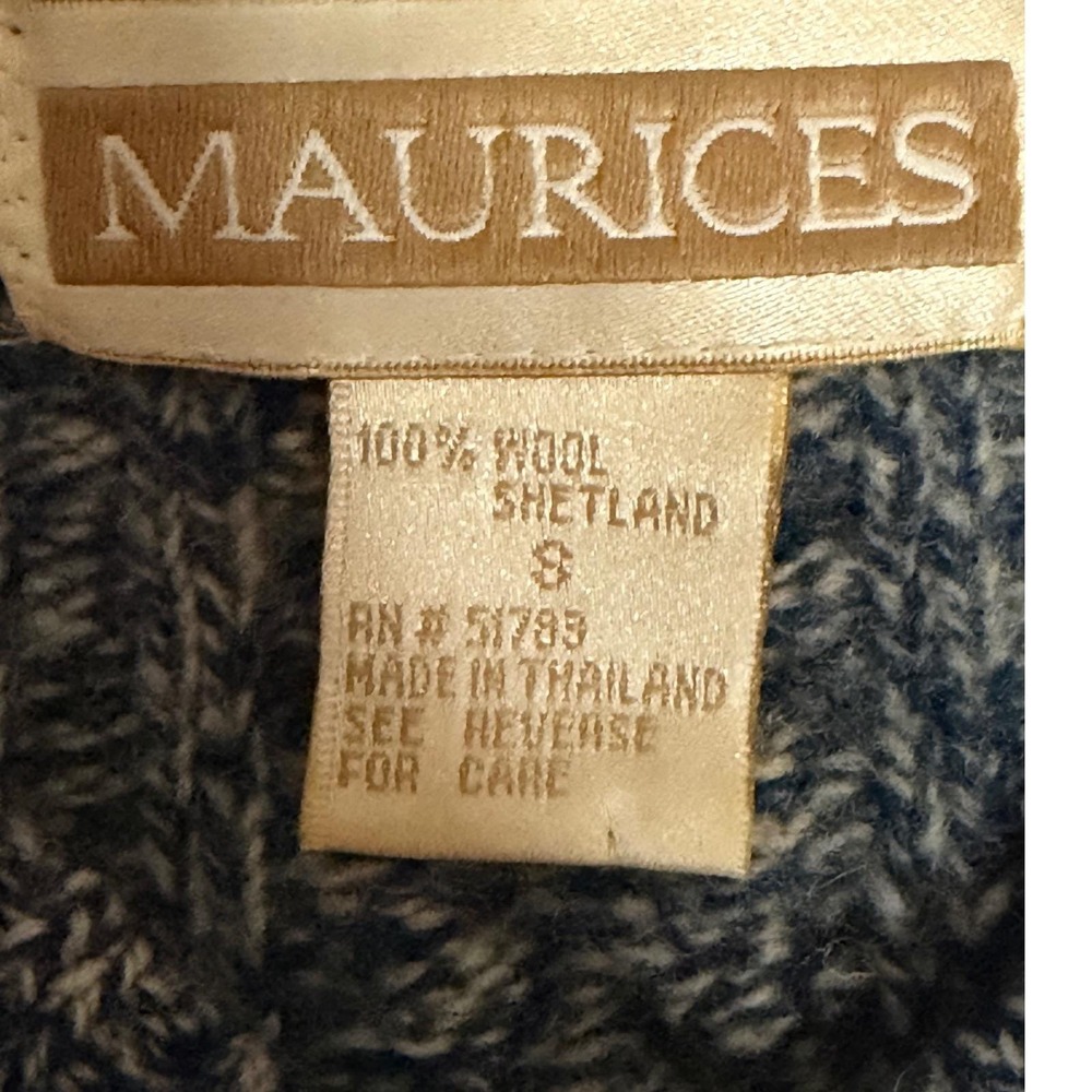 Vintage Shetland Wool Sweater Womens S Blue Marbled Cable Knit Preppy Coastal - Picture 5 of 9